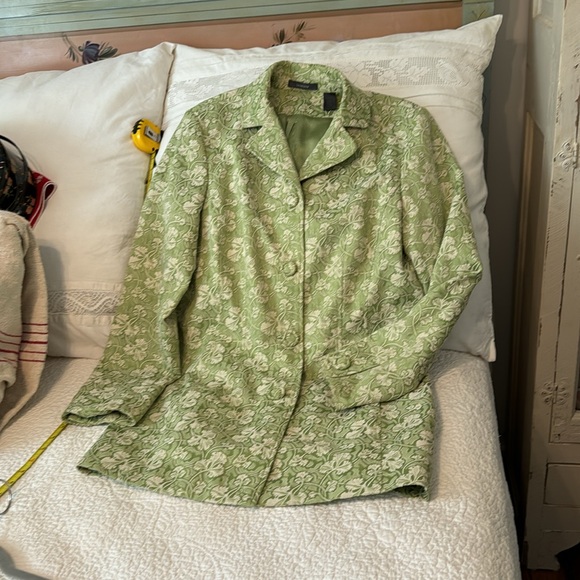 Liz Claiborne size 16 lime green embossed white flowers leaf’s Vtg coat jacket - Picture 3 of 14